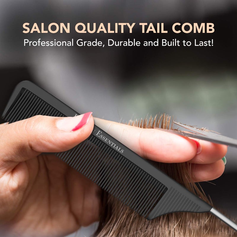 Bardeau Essentials Professional 8.8 Inch Tail Comb (2 Pack) - Black Carbon Fiber And Stainless Steel Tail Comb - Anti Static And Heat Resistant - Lightweight For All Hair Types By - Image 2